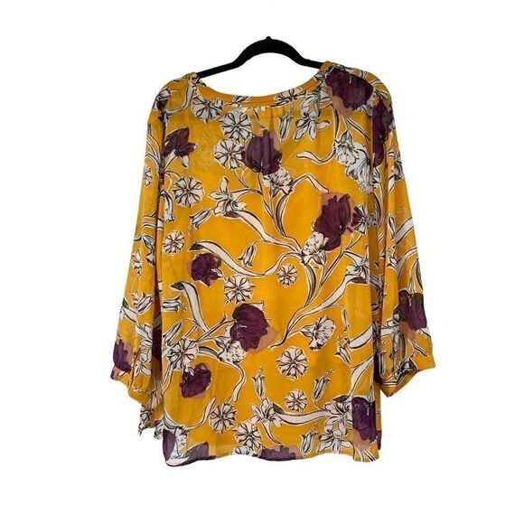Liz Claiborne Yellow Purple‎ Floral Blouse Attached Tank Top - Picture 2 of 9